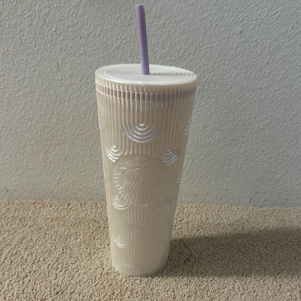 Starbucks Venti White Tumbler with Lavender Straw